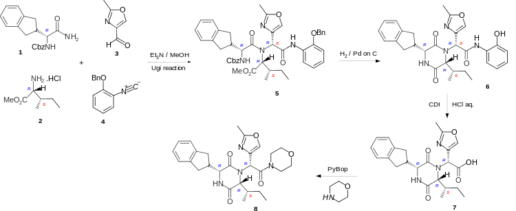 A synthetic scheme for the production of Retosiban via the Ugi reaction.[4]