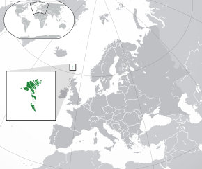 Lokasi the  Kepulauan Faroe  (green) di Eropah  (green and dark grey)