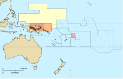 Brown: German New Guinea; yellow: German Pacific protectorates; red: German Samoa; orange: North Solomons, ceded to Britain