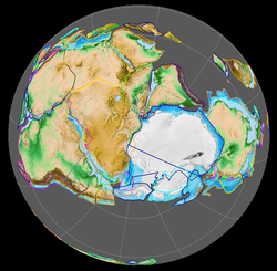 Gondwana 420 million years ago. View centred on the South Pole.