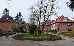 Dieses Bild zeigt ein Baudenkmal. Wohnanlage Rosenhof Bahnhofstr. 15, Rosenhof 1-8 Baujahre: 1936/37