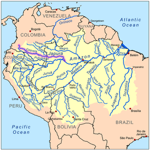 Bacia Amazônica com a localização do rio Japurá