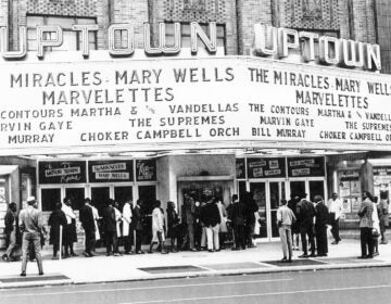 The Uptown marquee showing a large list of artists performing there