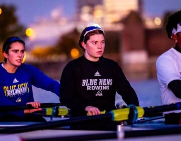 Corinne Carlson (middle) is a student athlete at University of Delaware (Michael Riccio for University of Delaware).