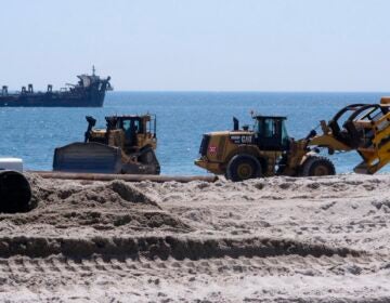 bulldozers on the beach doing replenishment work