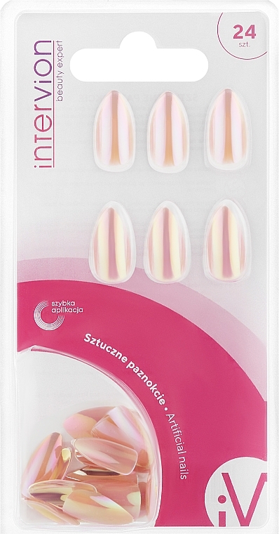 Set für künstliche Nägel Stilletto Light Pink Holo - Inter-Vion Artifical Nails