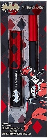 Set (rouge à lèvres/1,5 g + crayon à lèvres/1g) - Makeup Revolution X DC Dangerous Red Harley Quinn Lip Kit