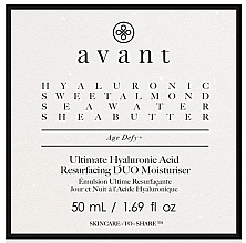 Crème rénovatrice anti-âge pour visage Avant Ultimate Hyaluronic Acid Resurfacing DUO Moisturiser