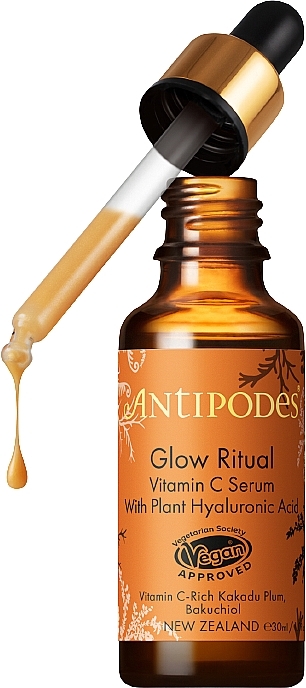 Aufhellendes und feuchtigkeitsspendendes Gesichtsserum mit Vitamin C und pflanzlicher Hyaluronsäure Antipodes Glow Ritual Vitamin C Serum With Plant Hyaluronic Acid