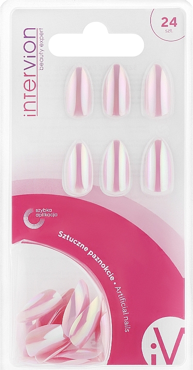 Set für künstliche Nägel Stilletto Pink Holo - Inter-Vion Artifical Nails