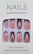 Falsche Nägel schwarz und weiß mit goldenen Akzenten 24 St. Deni Carte Nails Natural 2 Minutes Manicure