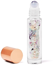 Bouteille avec cristaux de fluorite arc-en-ciel pour huile essentielle (roll-on) Crystallove