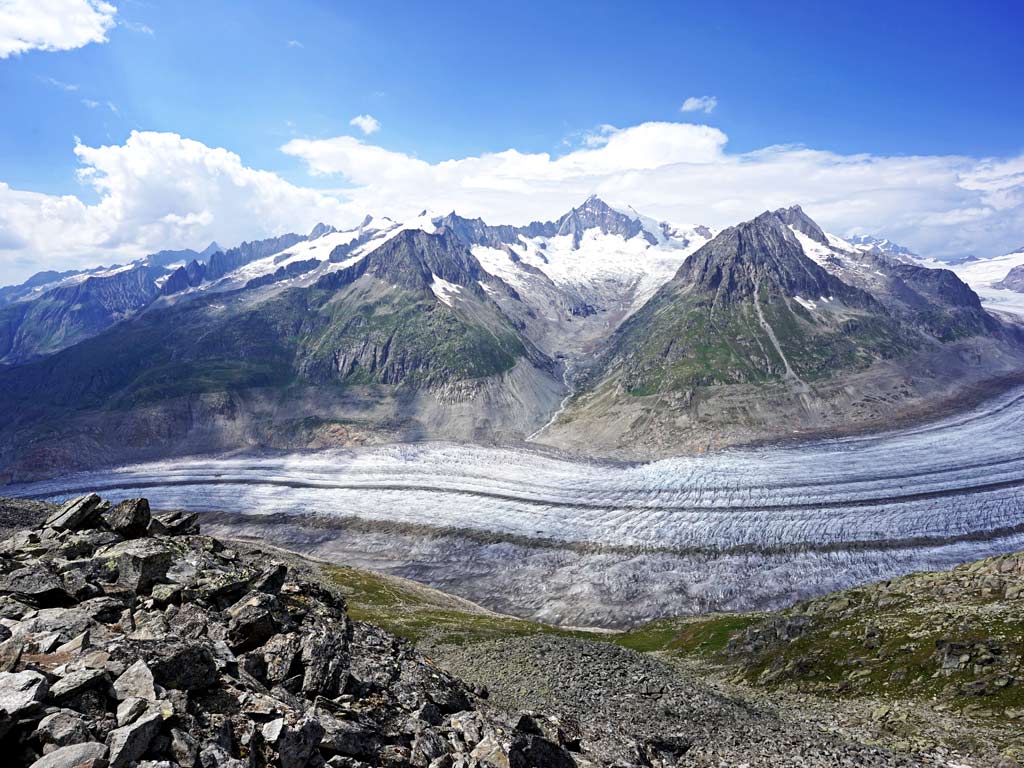 Aletschgletscher mit Aletschorn und Mittelaletschgletscher vom Eggishorn