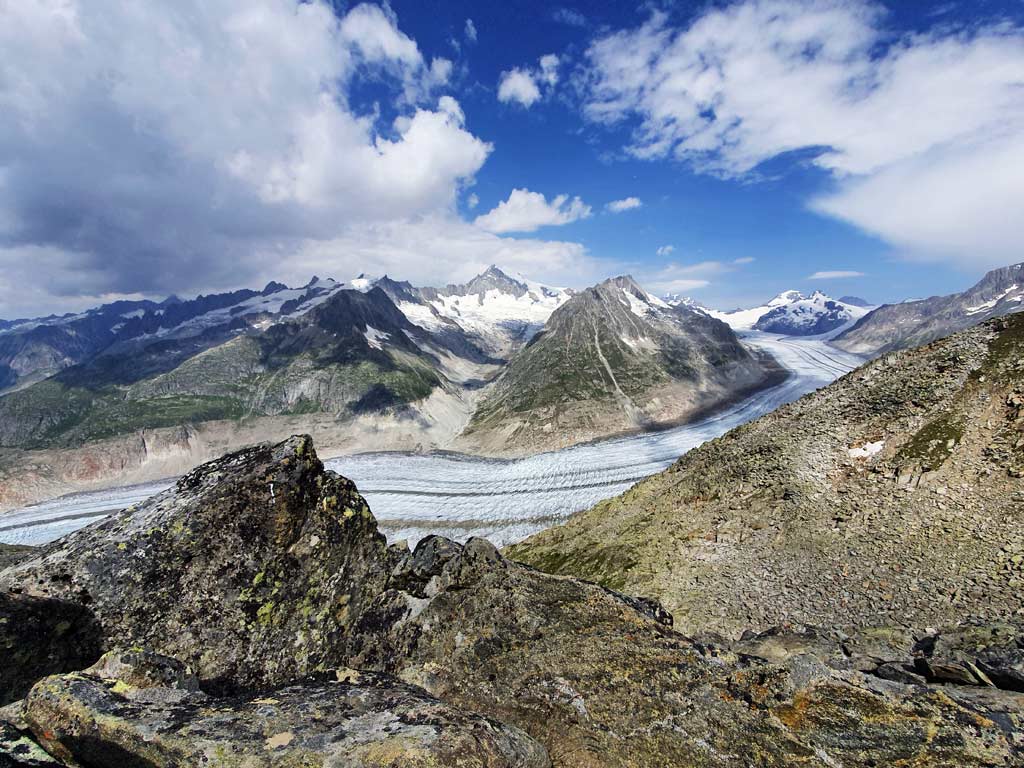 Aussicht auf den Aletschgletscher vom Wanderweg aufs Eggishorn