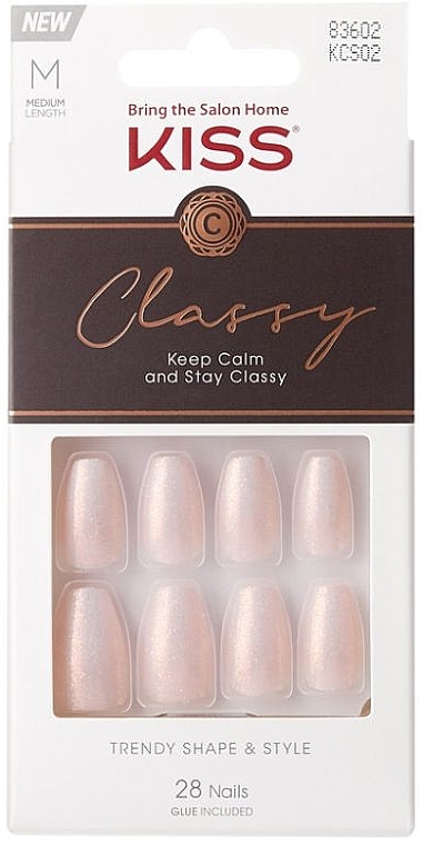 Lažni set nohtov z lepilom - Kiss Classy M Medium Nails 