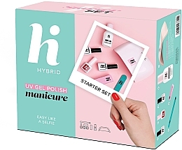 Začetni komplet za nohte Hi Hybrid Starter Set UV Gel Polish Manicure Easy Like A Selfie (n/base/5ml + n/top/5ml + n/polish/5ml + n/cl/50ml + lamp + baff + n/file/1pc)