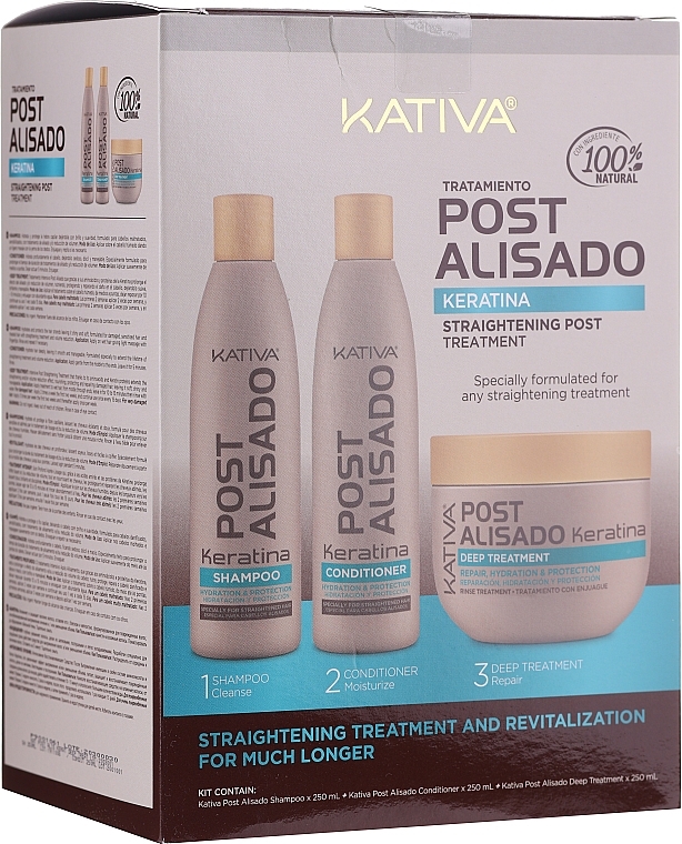 Набор - Kativa Straightening Post Treatment Keratin (shm/250ml + cond/250ml + mask/250ml)