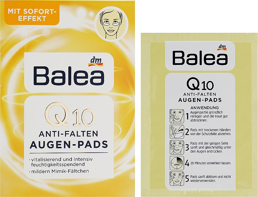 Náplasti na pokožku okolo očí s Q10 proti vráskam - Balea Augen Pads Q10 Anti-Falten