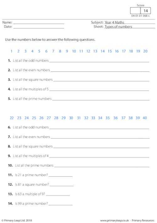 31 Types Of Numbers Worksheet - support worksheet