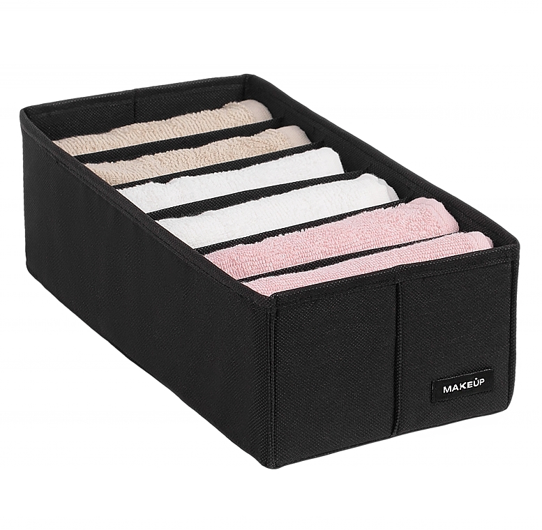 Storage Organiser with 6 Compartments 'Home', black 30x15x10 cm - MAKEUP Drawer Underwear Organizer Black