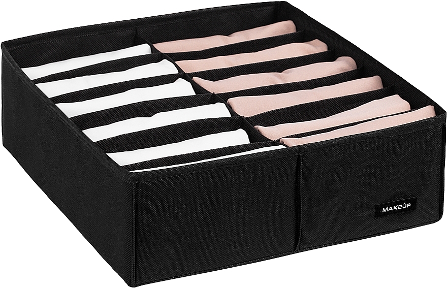 Storage Organiser with 12 Compartments 'Home', black 30x30x10 cm - MAKEUP Drawer Underwear Organizer Black