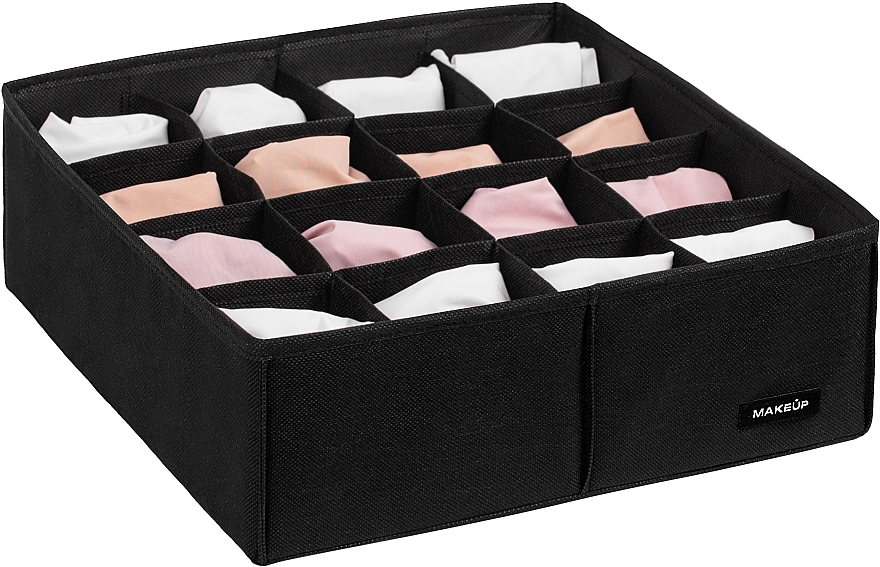 Storage Organiser with 16 Compartments 'Home', black 30x30x10 cm - MAKEUP Drawer Underwear Organizer Black