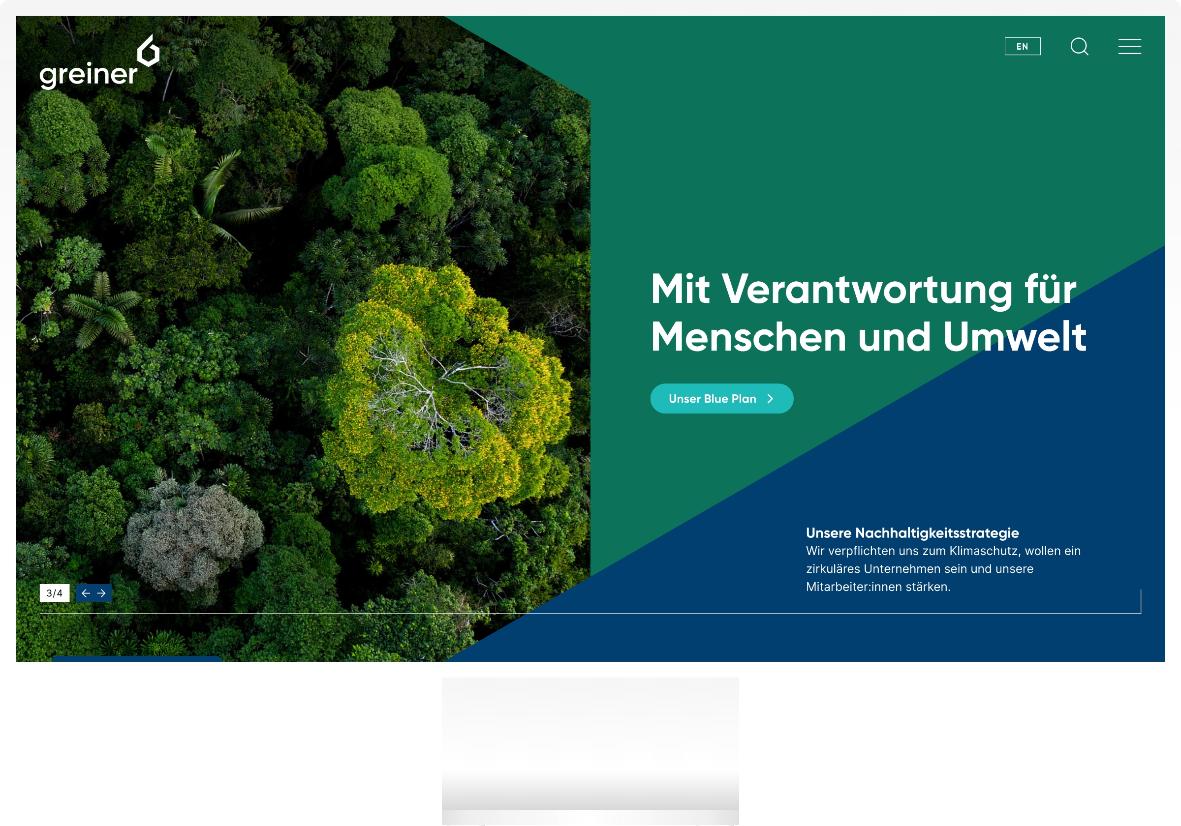 Der Viewport der Greiner Website in Desktop Ansicht