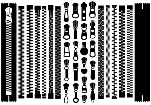 Set of different zippers