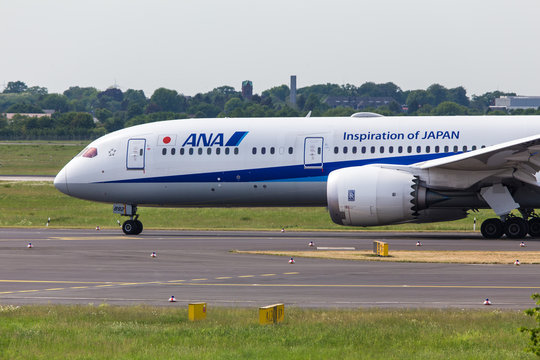 dusseldorf, nrw/germany - 12 05 18: ana airlines airplane japan on ground at dusseldorf airport germany