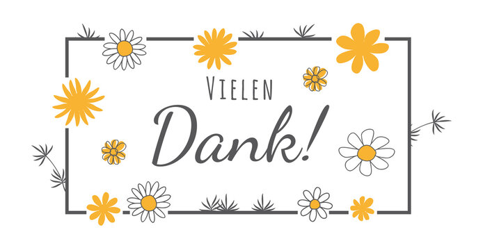 Vielen Dank Schriftzug Handschrift mit gelben Blumen