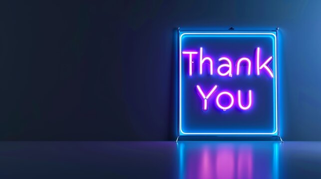 Neon "Thank You" sign glowing in blue against a textured background. Expressing gratitude with modern design.