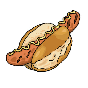 german sausage grilled bread with mustard vector sausage outline bratwurst hand drawn colored german food vector oktoberfest element