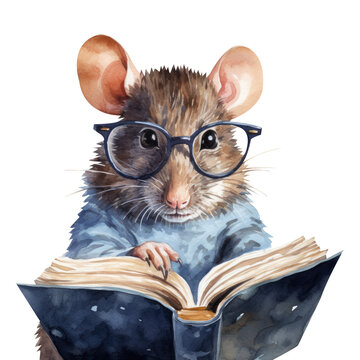 Nerd Rat with Glasses Reading Book Clipart Illustrations