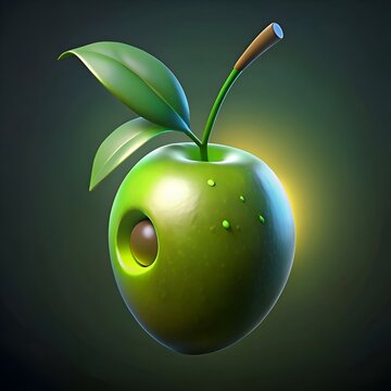 A playful green apple with a unique hole and a shiny brown eye. perfect for adding a touch of whimsy to your designs.