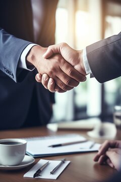 Businessman shaking hands with colleagues. Handshake at meeting 