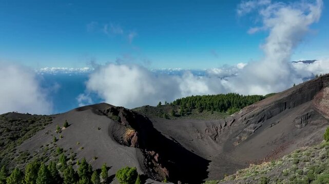 Aerial drone view of the landscape of La Palma, Canary Islands, Spain