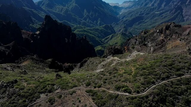 Aerial drone view of the landscape of La Palma, Canary Islands, Spain