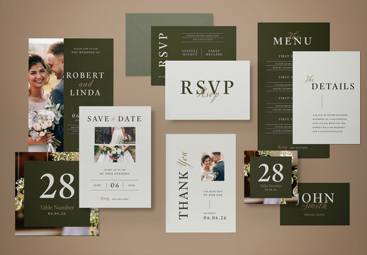 Green Minimalist Wedding Invitation Layout