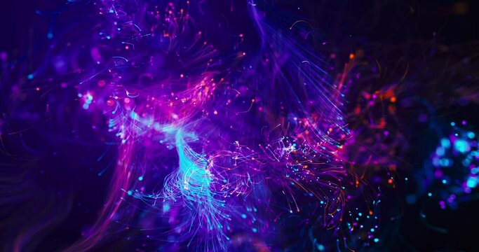 Abstract 3D Background Animation. Futuristic Optical Fibers. Electrical Signals Flowing Inside Of Complex Network. Technology Related 3D Animation.