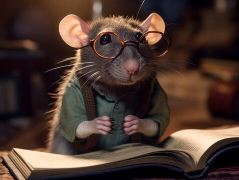 rat, reading a book, Leseratte