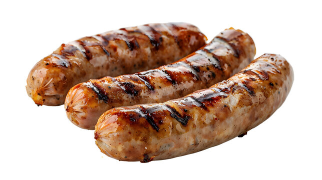 Grilled bratwurst sausages bundle isolated on transparent background