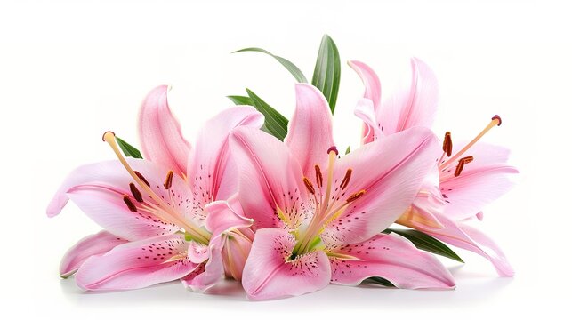 Pink lily flower bouquet isolated on white background for card and decoration