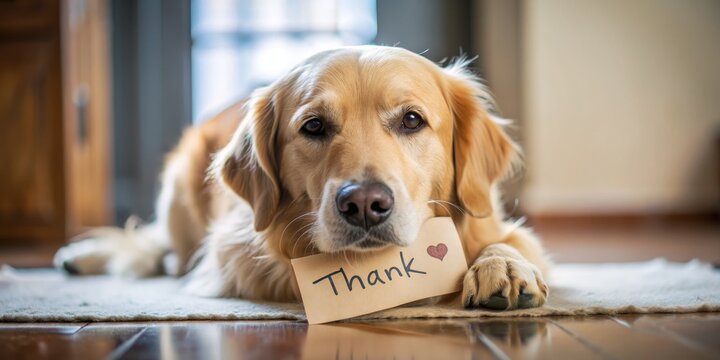 Golden Retriever Holding a Thank You Sign, Dog Paw, Thankful Pet, Golden Retriever ,Pet, Thank You