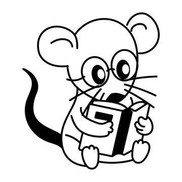 Doodle icon of rat reading a book 