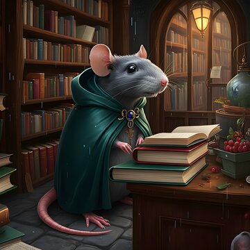 Whimsical Rat Librarian in Cozy Library