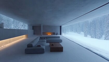 Naklejka premium Modern Minimalist Home Winter Landscape View