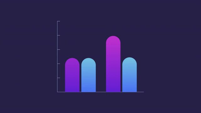 Horizontal grouped bars chart animation. Statistical metrics diagram animated element. Moving, changing. Isolated illustration on dark background. Transition alpha video. Motion graphic