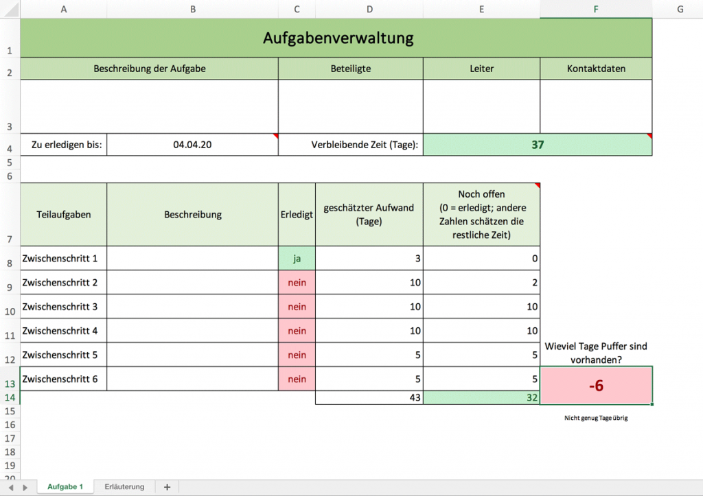 Aufgabenverwaltung mit Excel