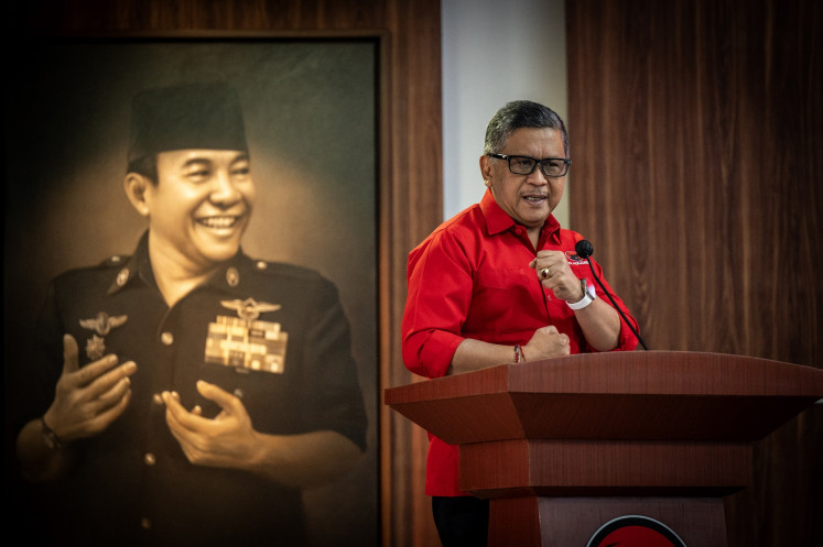 Indonesian Democratic Party of Struggle (PDI-P) secretary-general Hasto Kristiyanto delivers his speech during a leadership training for legislative member-elect at the PDI-P's headquarter in Lenteng Agung, South Jakarta on June 14, 2024.