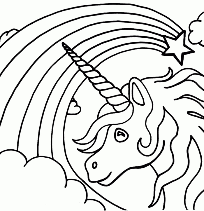 einhorn ausmalbild zum ausdrucken, unicon im himmel, großer regenbogen